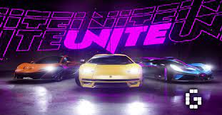Asphalt Legends Unite High-speed sports cars perform a mid-air jump with nitro effects in Asphalt Legends Unite.