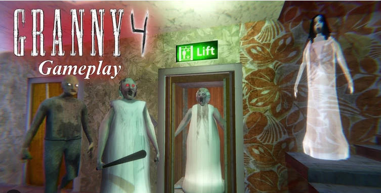 Granny 4 The player hides under a bed to avoid a terrifying encounter in the stealth game Granny 4.