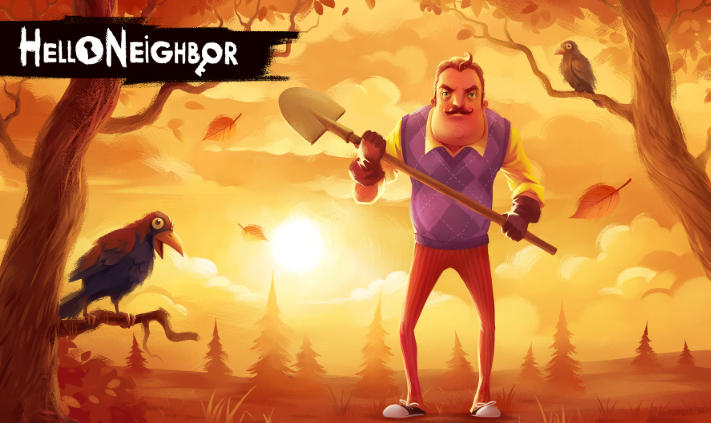Hello Neighbor 3 The suspicious neighbor chases the player through a colorful but eerie house in Hello Neighbor 3.
