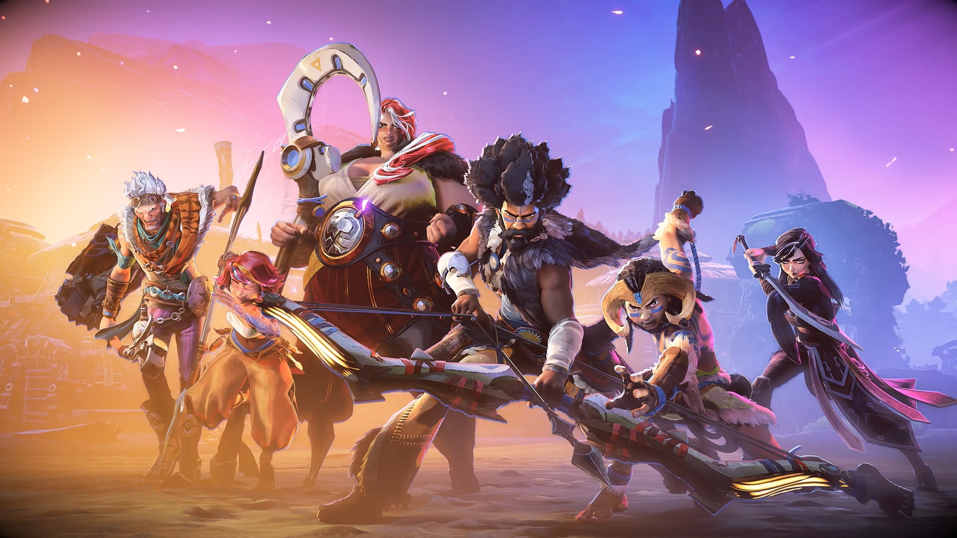 Horizon Hunters Gathering A team of three hunters uses futuristic bows and traps to take down a robotic dinosaur in Horizon Hunters Gathering.